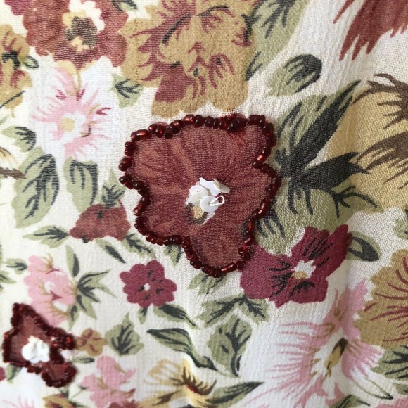 Amanda Smith Sleeveless Floral Beaded Neck Duster Kimono Cover Up Size Medium - Picture 10 of 12